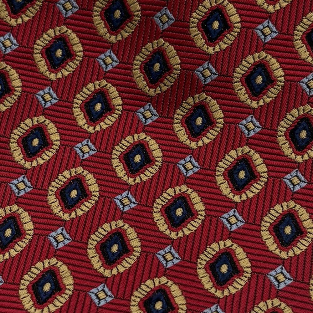 Jos. A Bank Red Gold Blue Black Geometric Silk Necktie